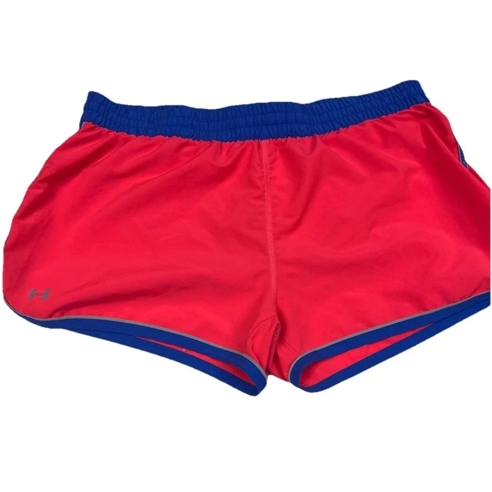 Women's‎ Under Armour Pink/Orange Running Athletic Shorts Lined Size L Large